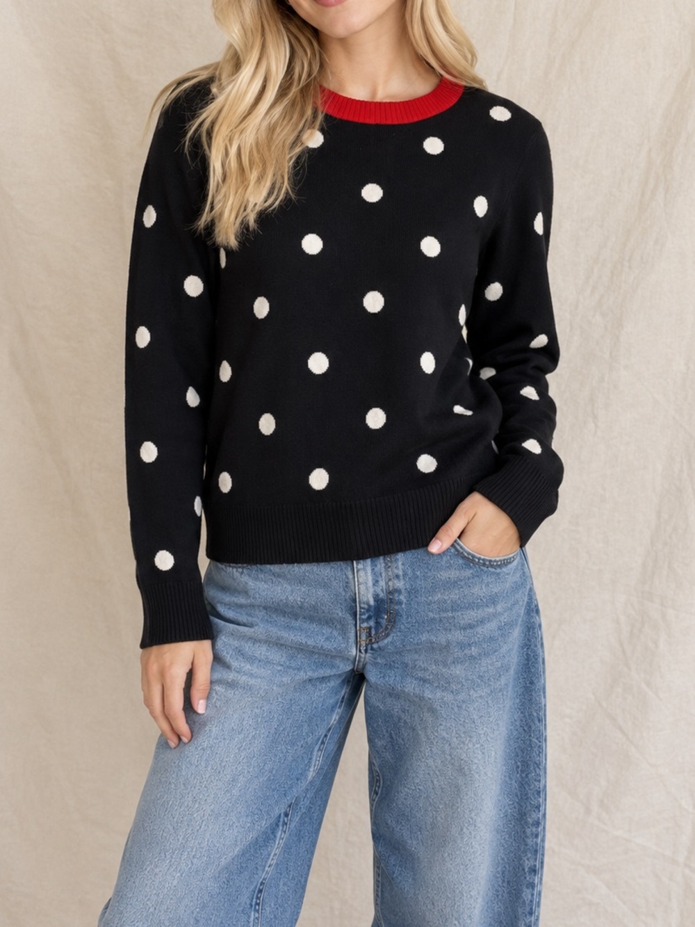 Vintage Charter Club Polka Dot Sweater Black Red White Size Small